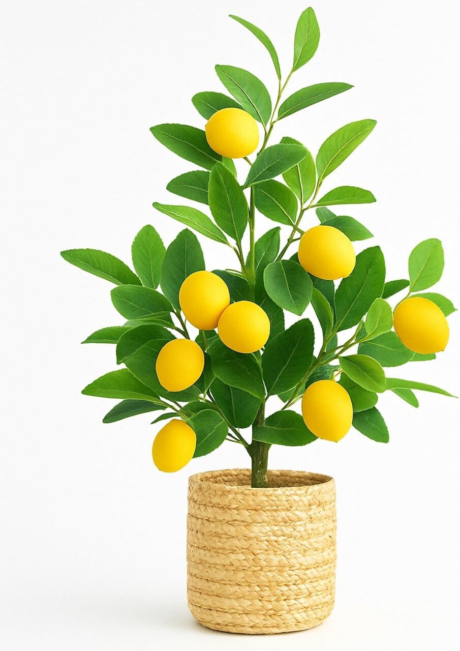 23 Inch Summer Artificial Lemon Tree with Woven Basket, Faux Lemon Decor for Kitchen Table, Countertop, Bedroom, Office, Spring Summer Home Decoration, Idea